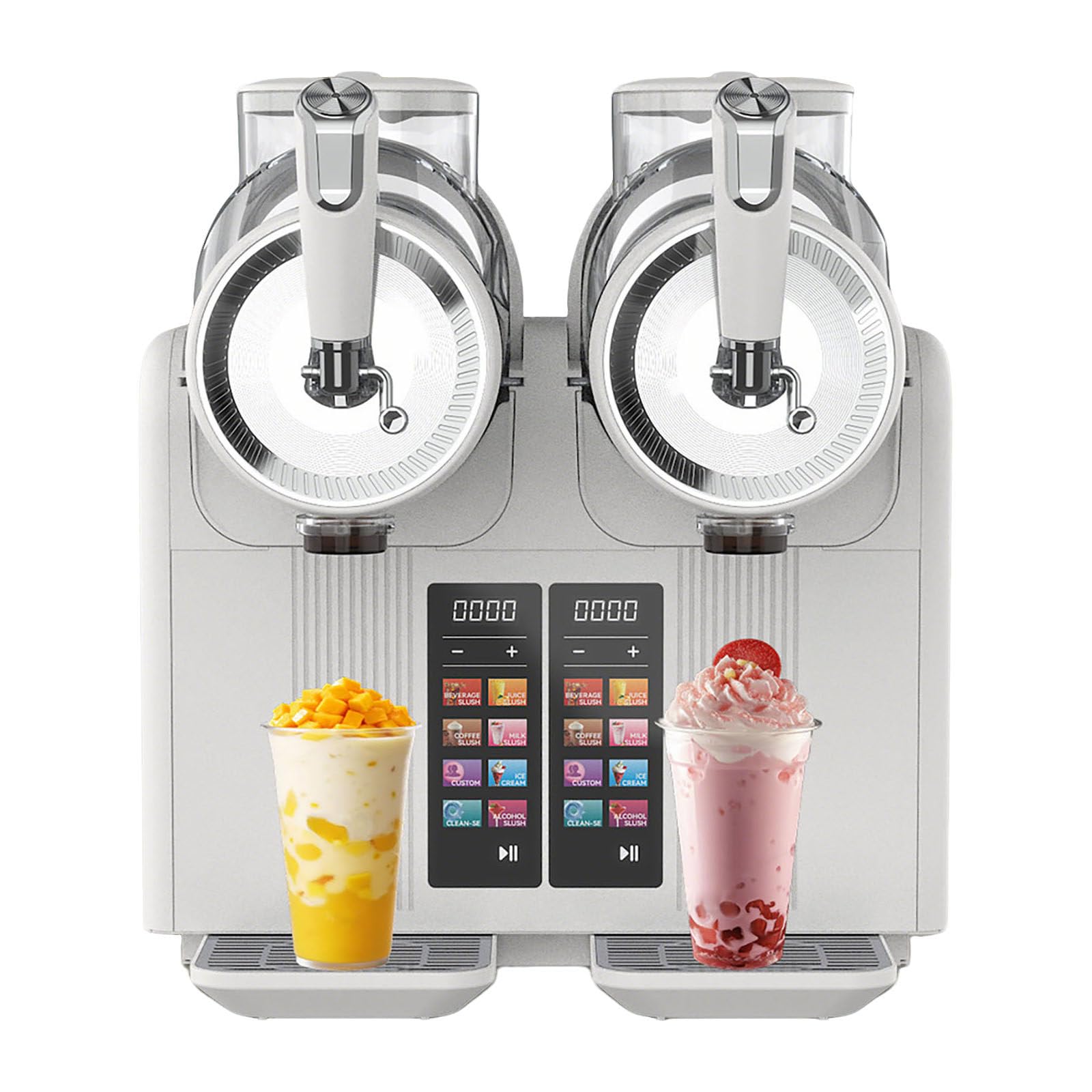 ALSUP Slushie Machine, 2 * 2L No Ice Needed Drink Maker with 7 Preset Programs Auto Clean, Countertop Slushy Maker for Margarita Frappé Smoothie Milkshake Cocktail Home Party White