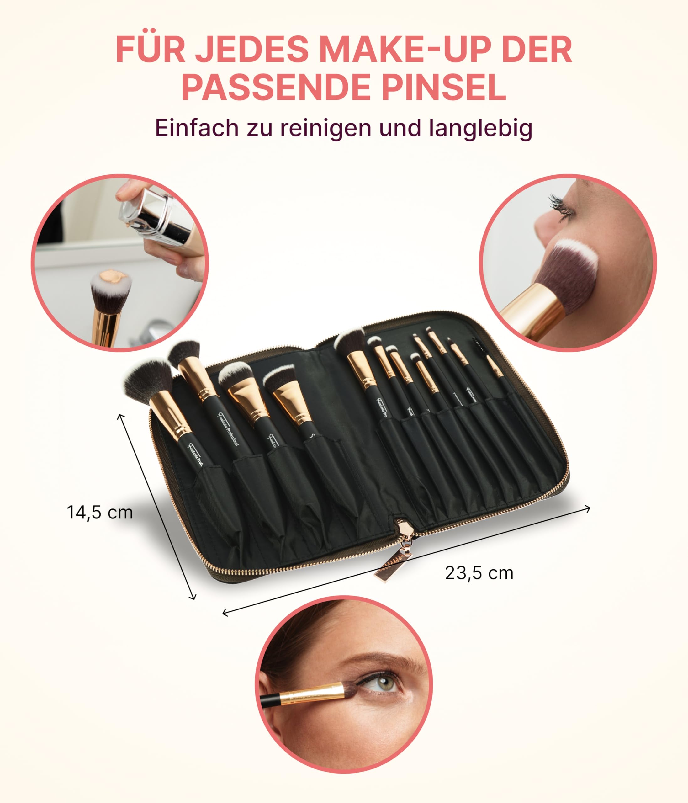 Fantasia Beauty Make Up Pinsel Set 12-teilig – Weiche, hautfreundliche Pinsel für ein natürliches Finish – Perfekt für Anfänger & Profis – Schminkpinsel Set vegan, leicht zu reinigen