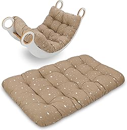 Children's Floor Cushion 60 x 120 cm – Large Baby Mat for Gymnasium and Arch Montessori Play Mat Newborn Crawling Soft Bebe Mat Oeko-Tex Beige with White Stars