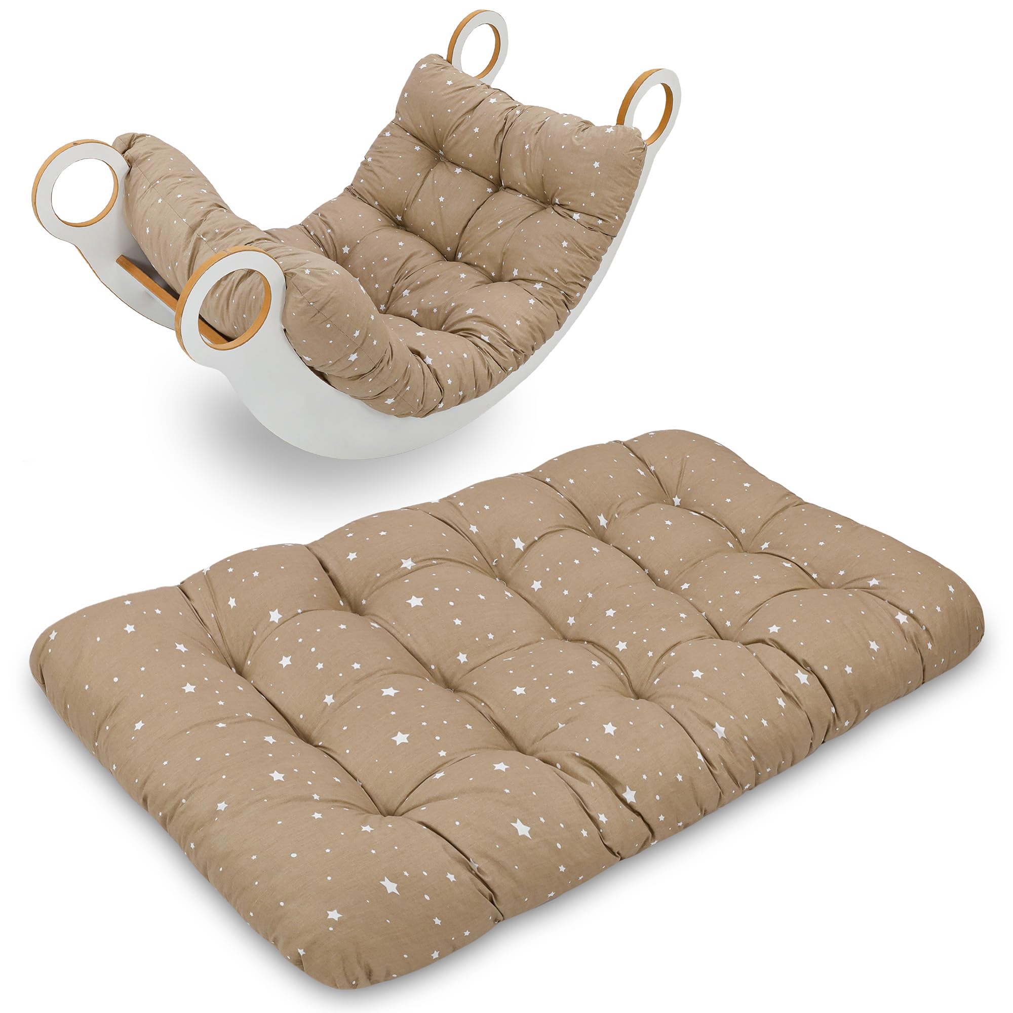 Children's Floor Cushion 60 x 120 cm – Large Baby Mat for Gymnasium and Arch Montessori Play Mat Newborn Crawling Soft Bebe Mat Oeko-Tex Beige with White Stars - 1
