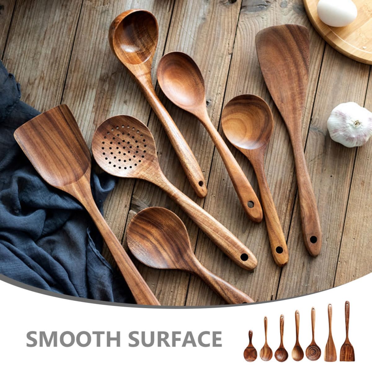 Kichvoe Set Utensili da Cucina in Legno di Acacia con Paletta e Cucchiaio per Mescolare, Design Raffinato e Semplice, per Cucinare in Modo Affidabile