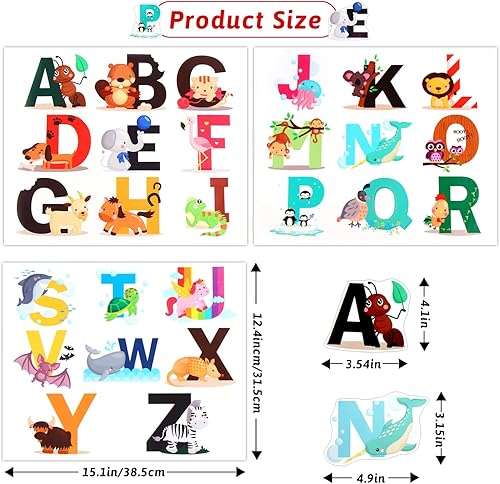 Miniatura 2 de CCINEE Calcomanías de pared del alfabeto de animales, ABC educativo colorido creativo adhesivo extraíble para niños, guardería, dormitorio, sala de