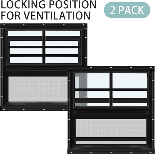 Miniatura 29 de Tandefio Paquete de 2 ventanas de cobertizo blanco de 14 x 21 pulgadas para gallinero con vidrio templado y pantalla para el hogar con deslizador