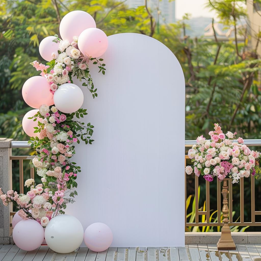 GEWONELIFE White Arch Backdrop Cover, 6FT Spandex Fitted Wedding Arch Stand Covers Round Top Chiara Arch Backdrop Stands Cover for Wedding Birthday
