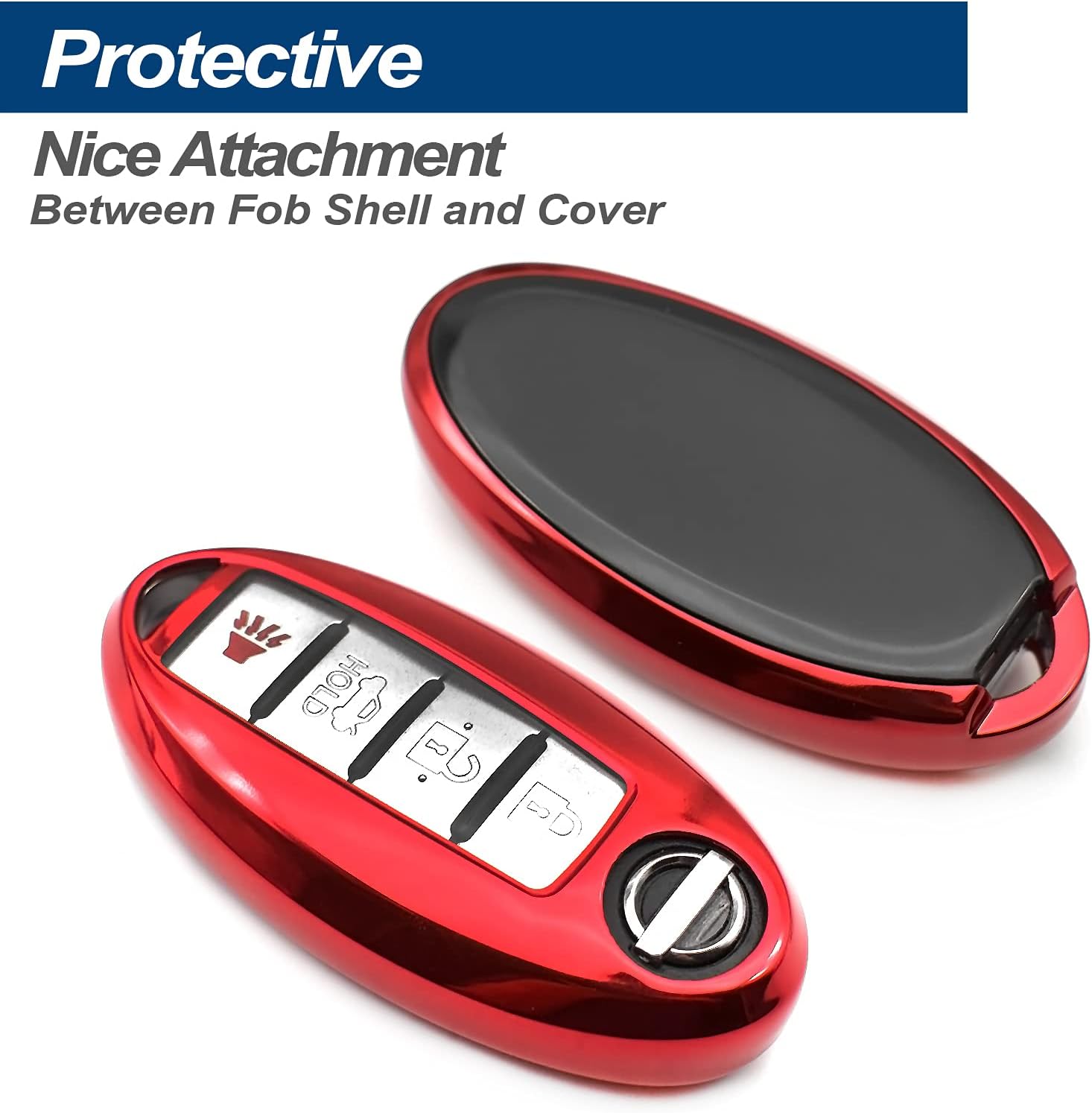 Fit for Nissan Z GT-R Kicks Leaf Altima Armada Maxima Murano Pathfinder Rogue Sentra Titan Versa Frontier Titan XD Rogue Sport Infiniti QX80 Key Fob Cover Case Shell Holder Accessories, Red - Image 3