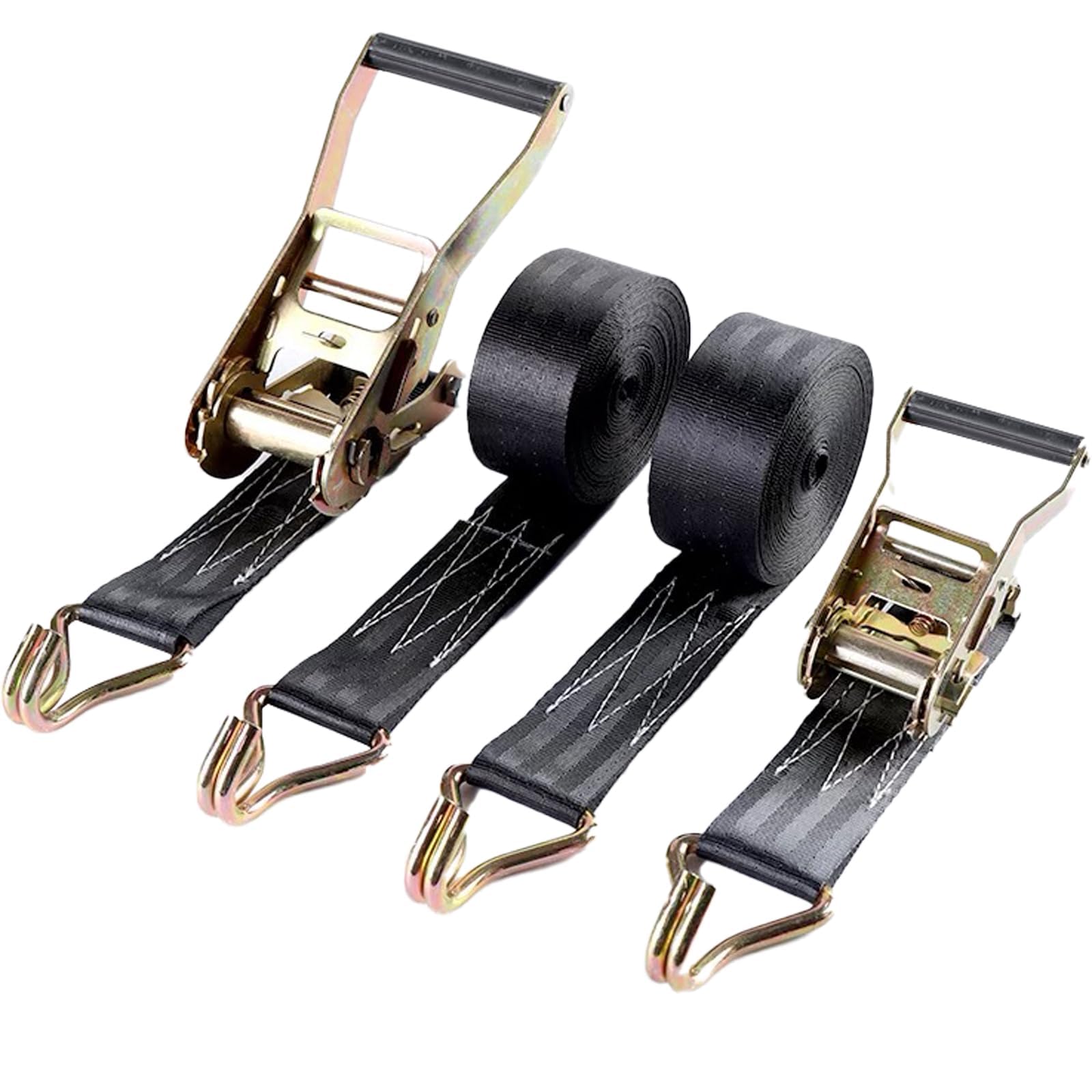 Confezione da 4 cinghie a cricchetto resistenti, resistenza alla rottura di 3628,7 kg, 5,1 cm x 6,1 m, nere, cinghie a cricchetto per camion con doppio gancio a J resistente per camion