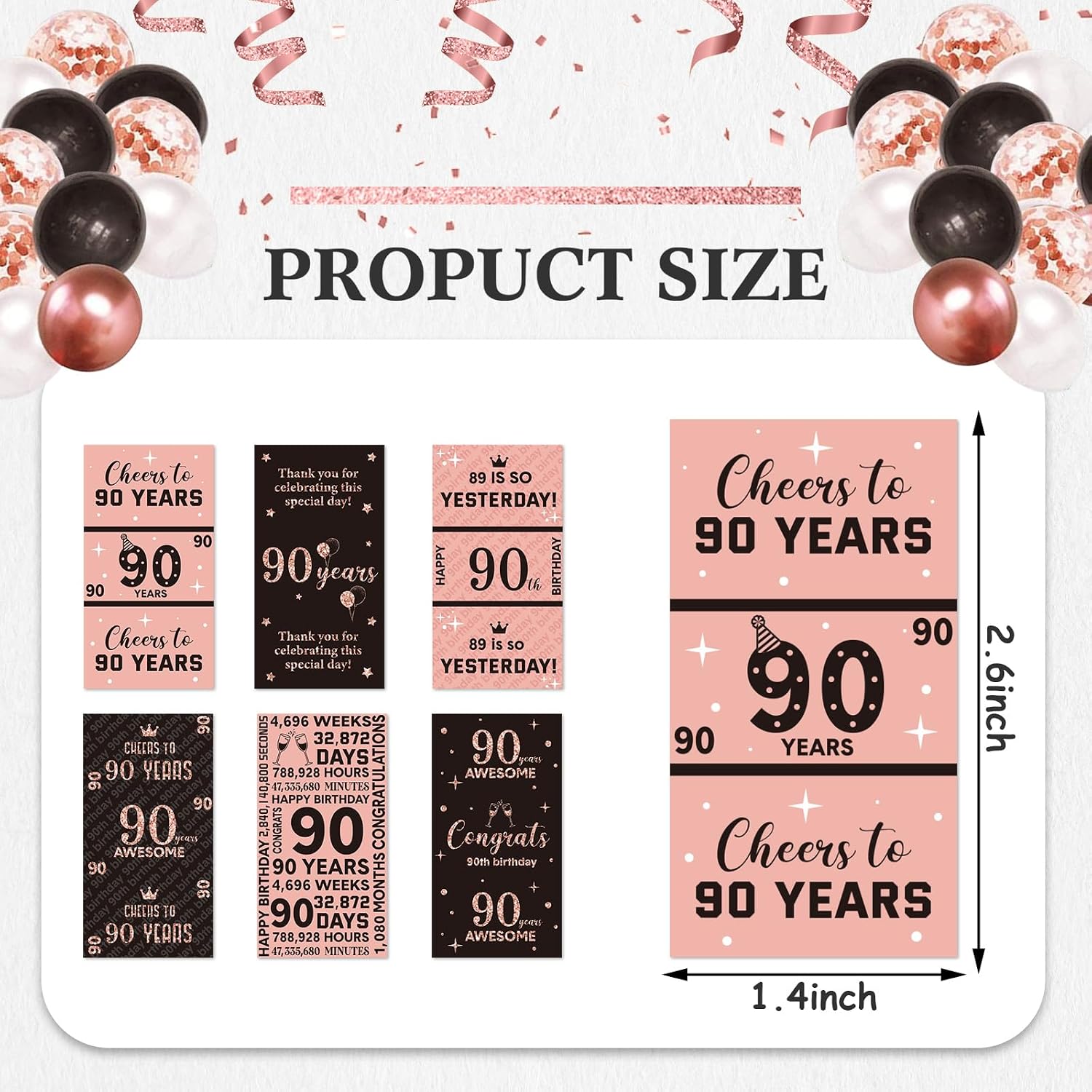 Tenare 90 Pcs 90th Birthday Candy Wrappers, Pink Stickers | Mini Chocolate Labels, Anniversary Party Favors, Milestone Celebration Decorations, Wrapper Stickers for Birthday Treats Pink 90th