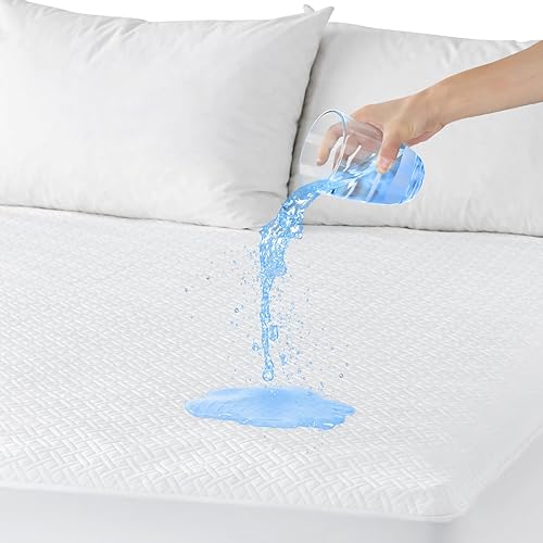 Protector de colchón 100% impermeable, funda de colchón de bambú transpirable 3D de tela de aire refrescante con bolsillo profundo de 14 pulgadas,