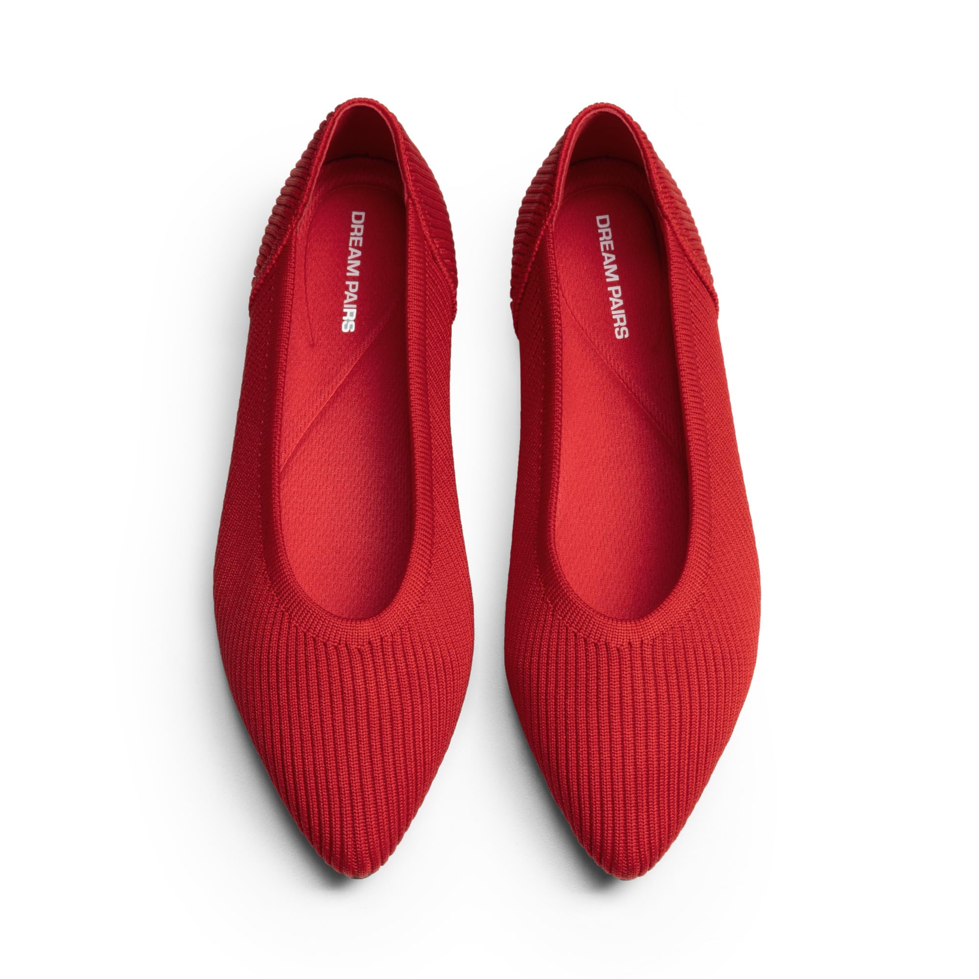 DREAM PAIRS Pointed Toe Knit Flats Red