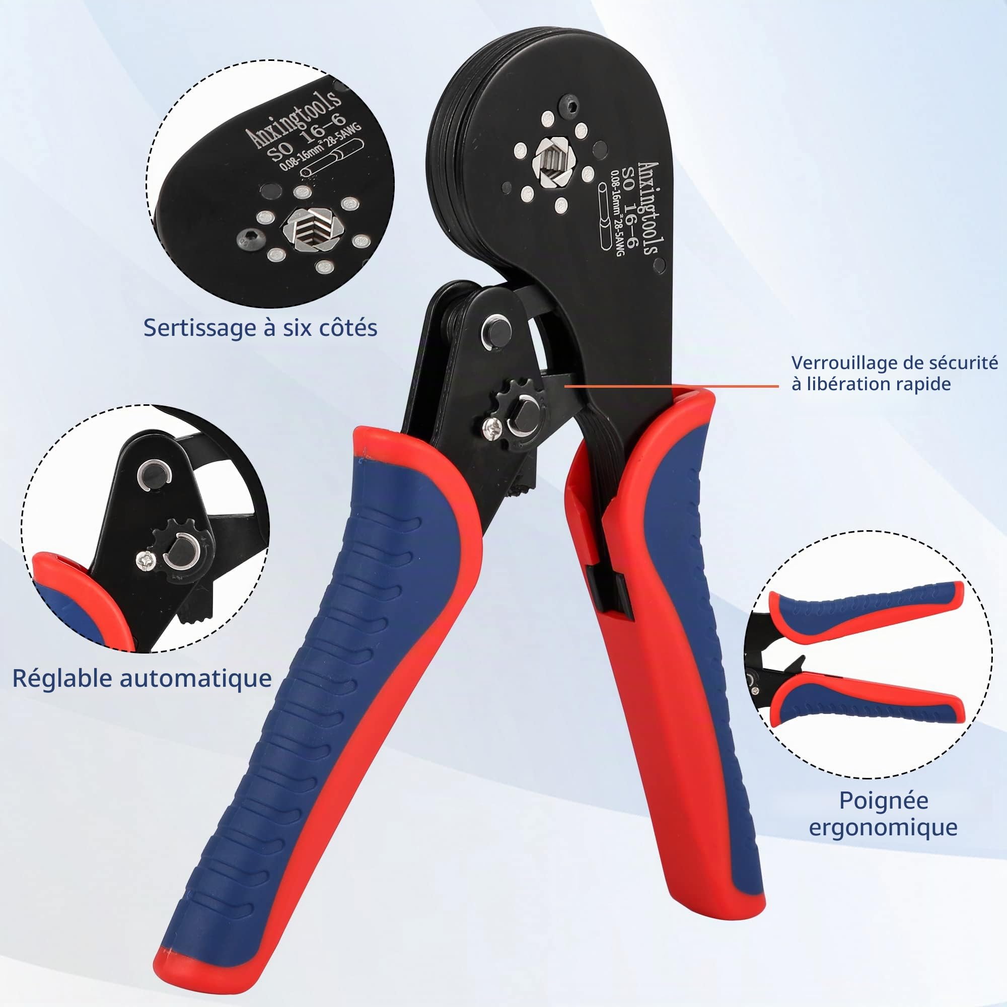 Kit d'outils de sertissage de virole, pince à sertir à fil hexagonal pour 0,08-16 mm² avec 1200 bornes d'extrémité de fil de cuivre rouge, outil de sertissage de fil à cliquet (Crimping Tool Kit)