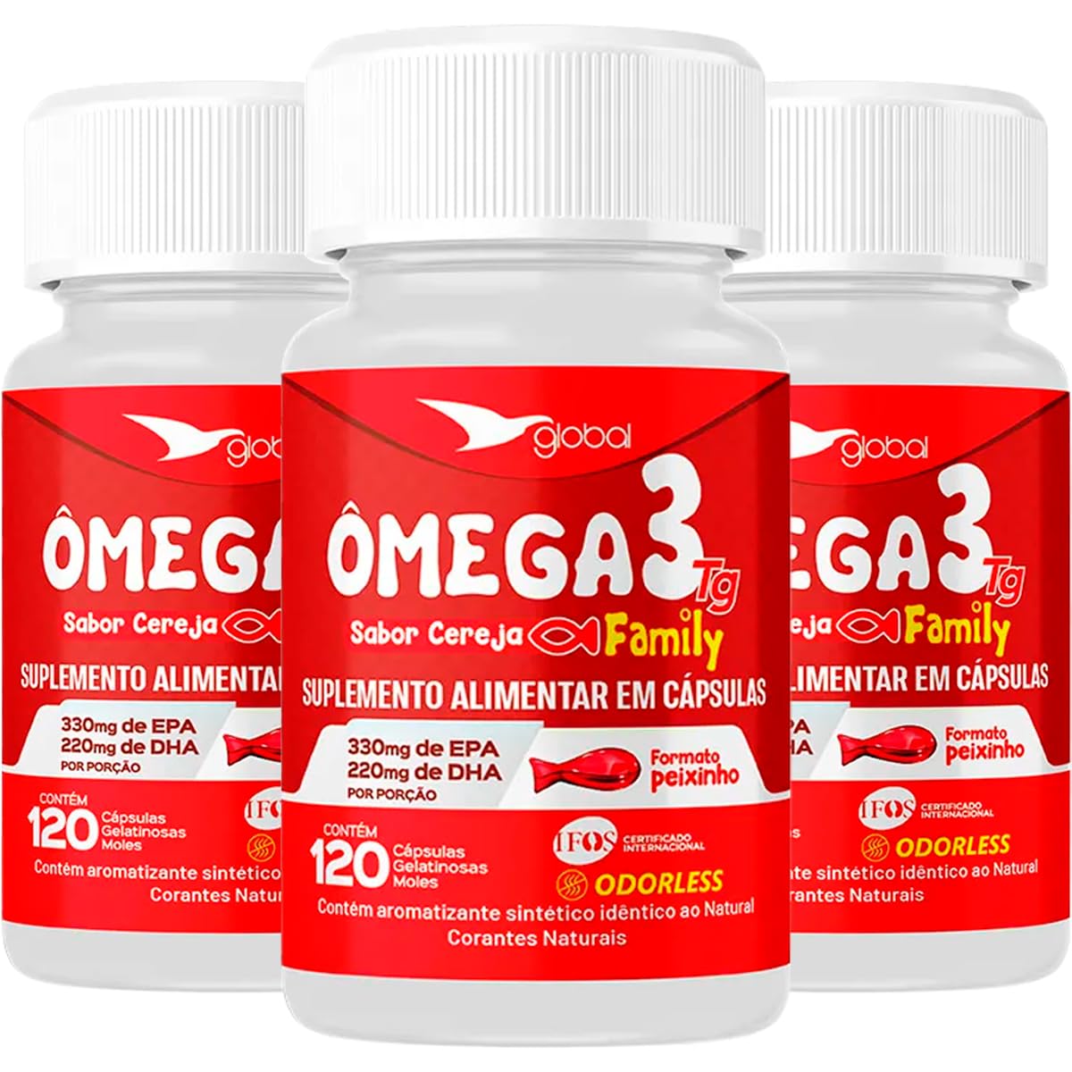 Kit 3 Ômega 3 Peixinho 33 EPA 22 DHA Family Global Suplementos 120