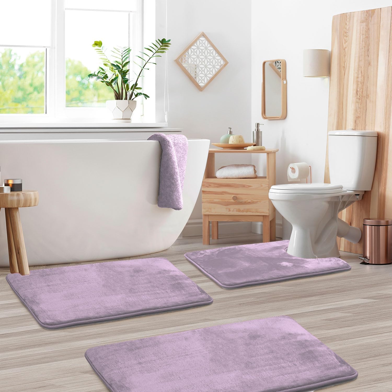 Clara Clark 3 Piece Bathroom Rugs Sets - Memory Foam Bath Mat Set, Ultra Soft, Plush, Cozy, Non Slip, Machine Washable, Quick Dry Bathroom Rugs - Dusty Purple