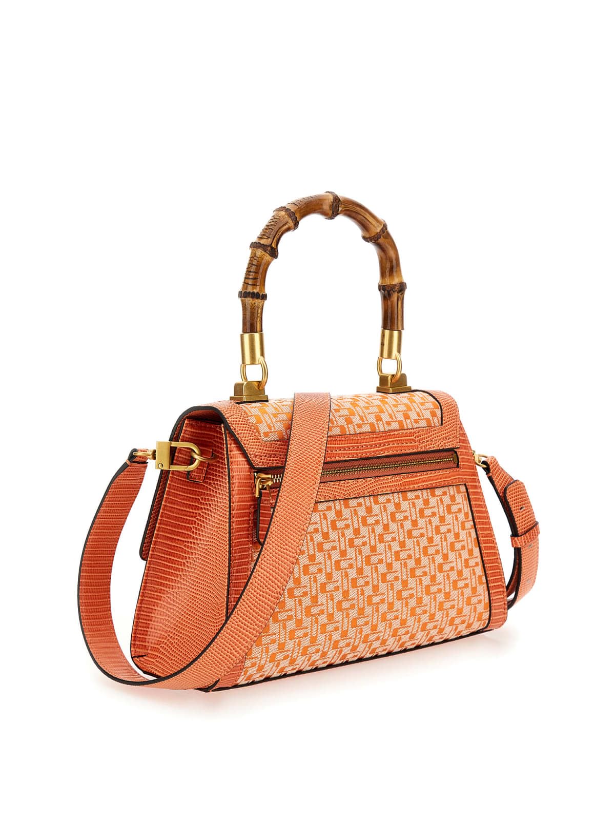 GUESS Stephi Bamboo Fold-Over Satchel, Orange Logo, One size