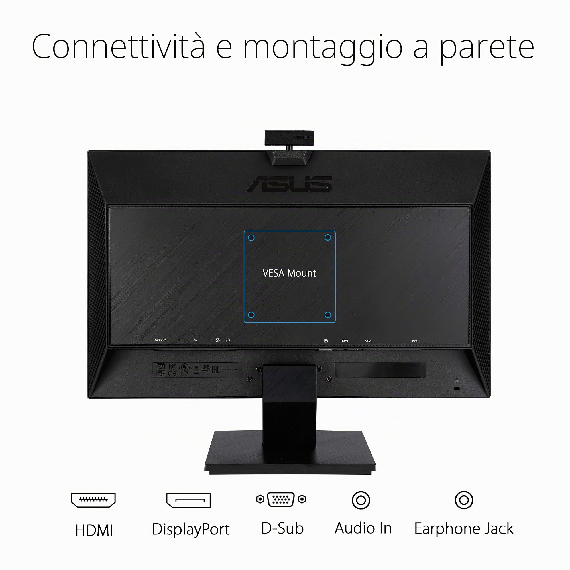 ASUS BE24EQK, Business Monitor da 23,8" IPS Full HD, Nero | Design Senza Cornice, Webcam FHD, Porta per il Microfono e HDMI, Tecnologia Low Blue Light e Anti-Sfarfallio