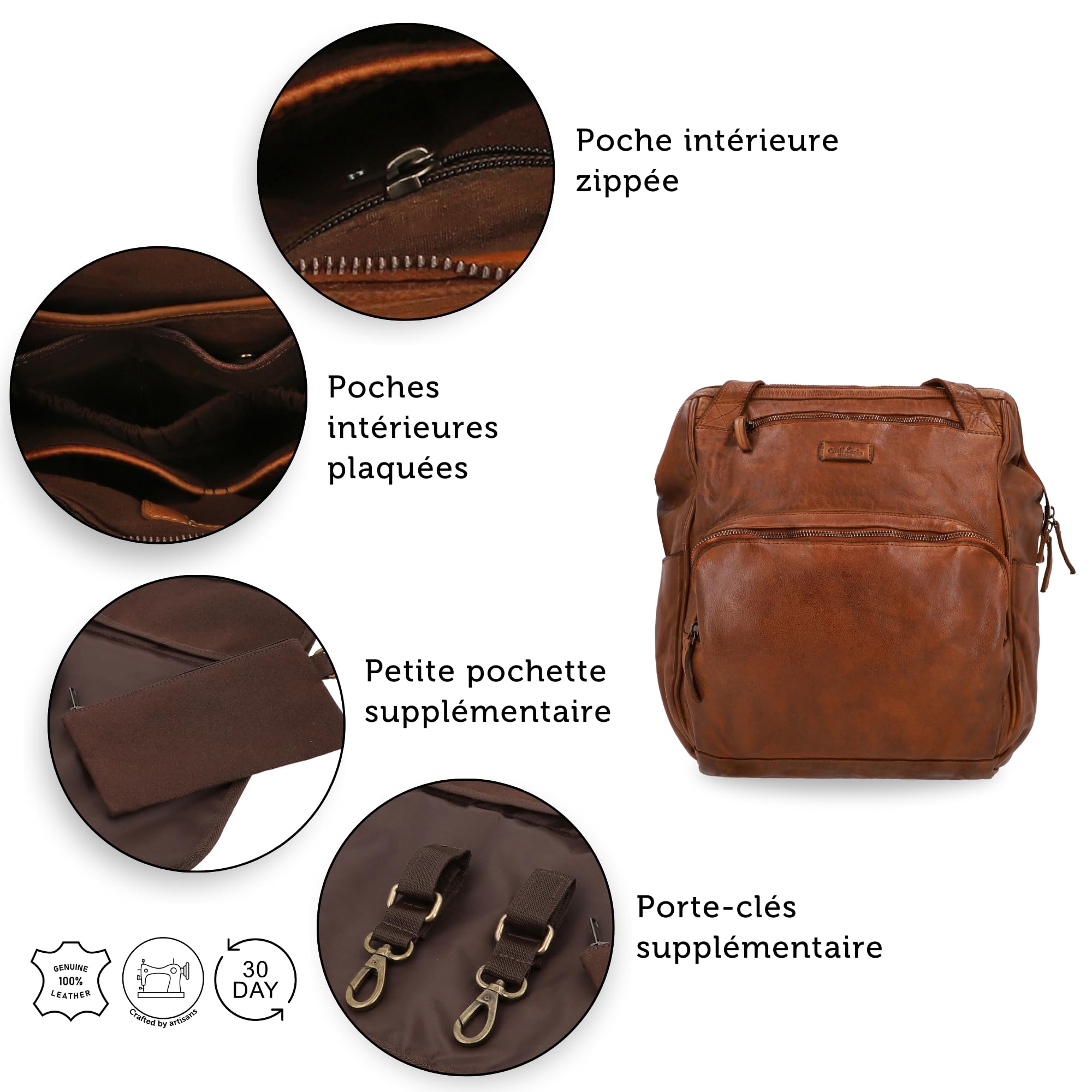 Gusti Leder Sac À Dos À Langer Carina - Sac À Langer Unisexe En Cuir Véritable Avec De Nombreux Compartiments, Porte-Biberon, Sac À Dos Pour Bébé Pour Femmes Et Hommes
