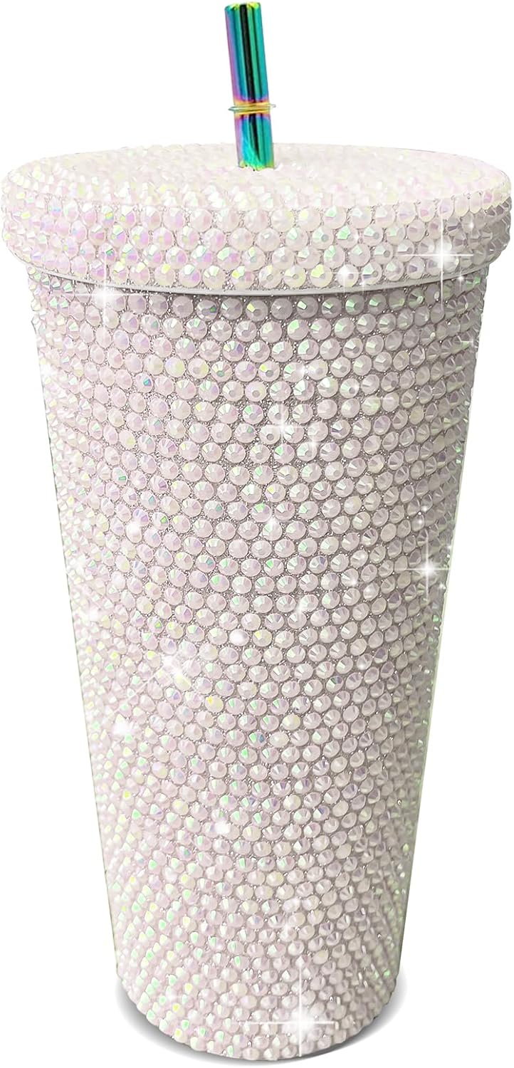 26oz Bling Rhinestone Studded Tumbler with Lid and Straws, Bling Cups Stainless Steel Water Bottle Diamond Glitter Tumbler for Women - Birthday Gifts for Women, Mom,Get Well Soon Gifts (Pink)