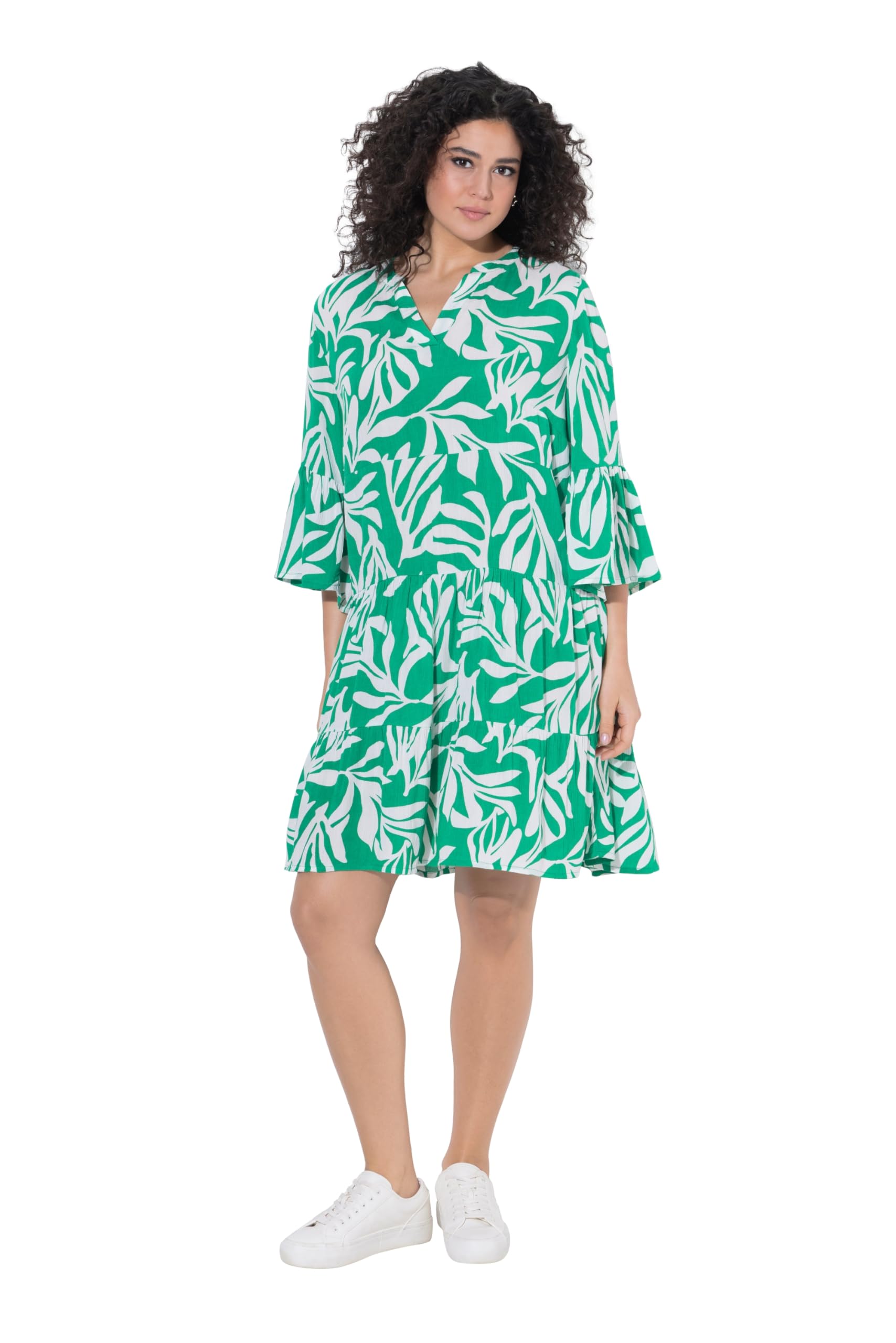 Ulla Popken Damen große Größen Übergrößen Plus Size Midikleid, A-Linie, V-Ausschnitt, 3/4-Arm 847789