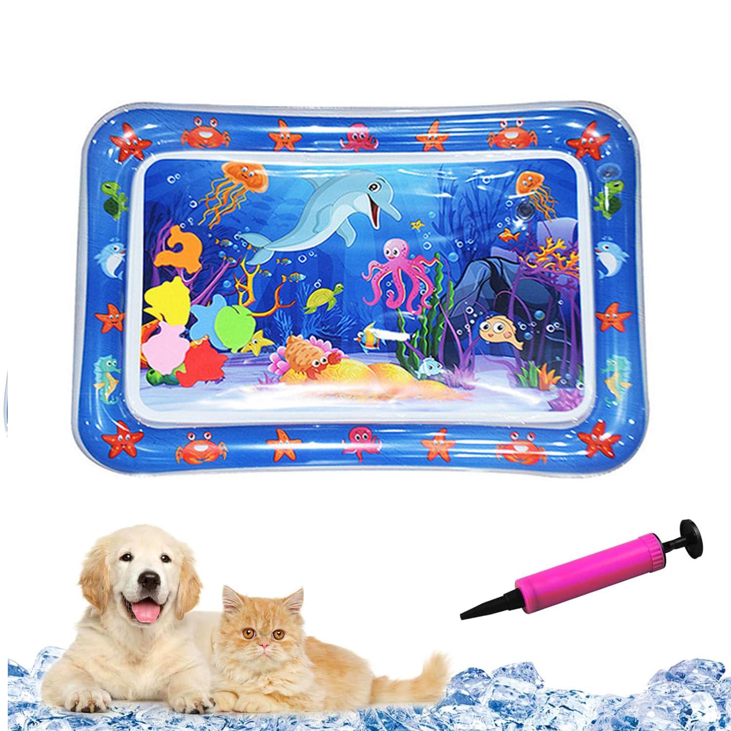 Pet Water Sensory Mat for Cats,Water Play Sensory Mats,Inflatable Cool Mat for Cats Dogs,Indoor and Outdoor Use (C)