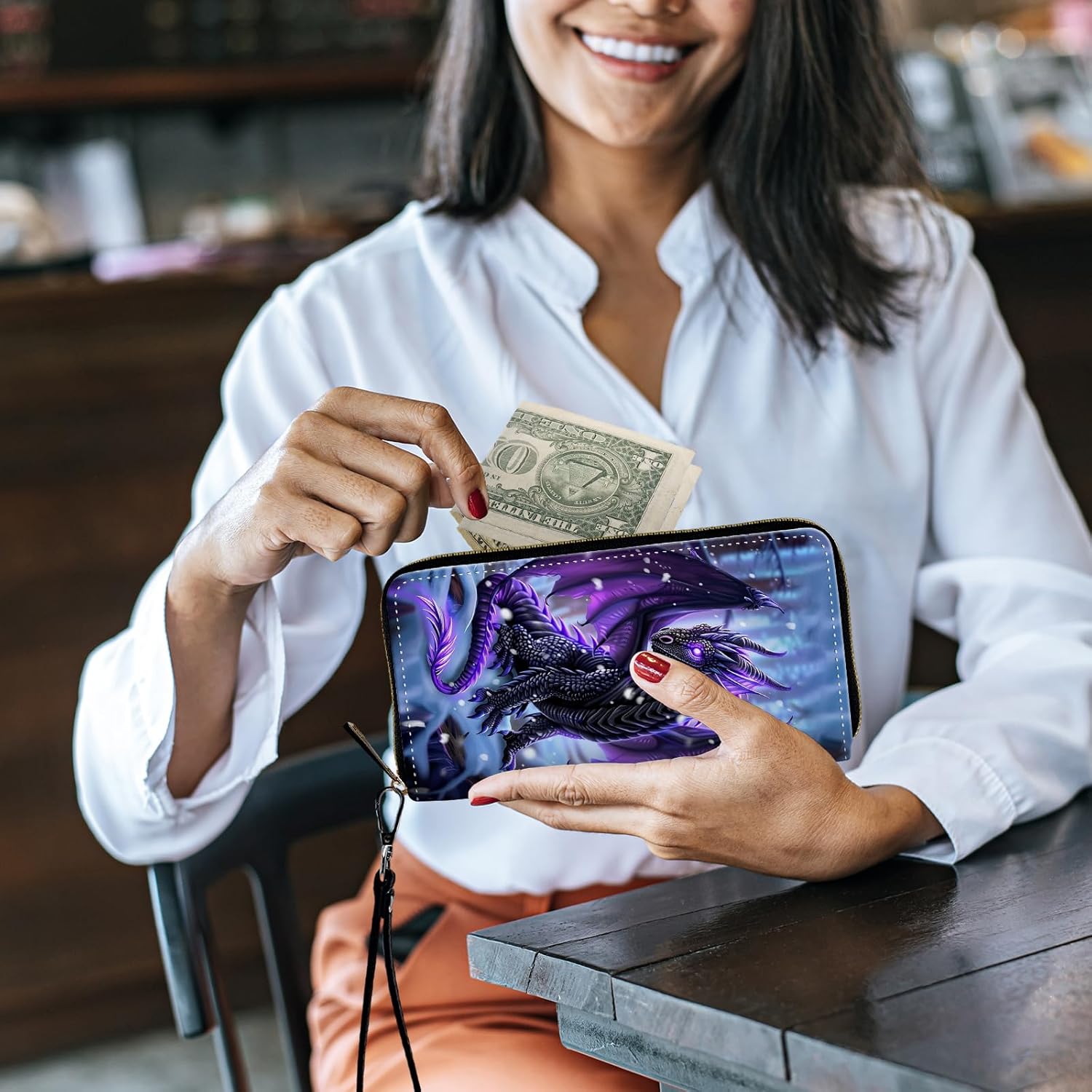 Women's Wallets,Credit Card Holder Money Leather Long Wallet with Wristlet,Large Capacity with Zip-Around Phone Purse for Women Ladies Girls,Cute Little Dragon - Image 5