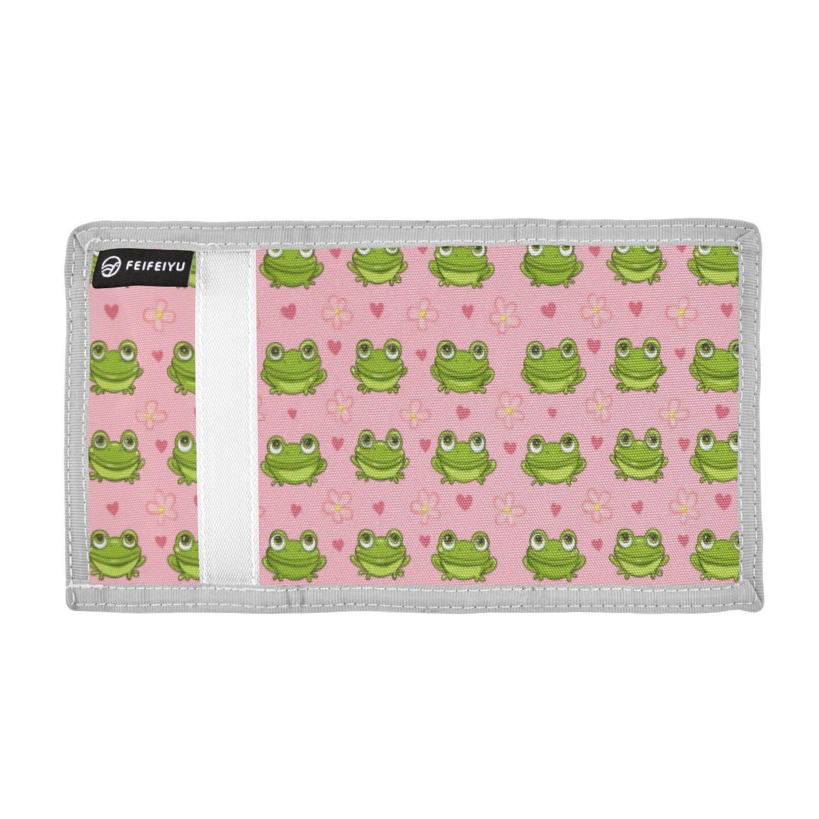 Wusikd Cartoon Frogs Kids Wallet for Boys Girls Green Color Toddler Trifold Wallet Novelty Wallet for Teens Women Men