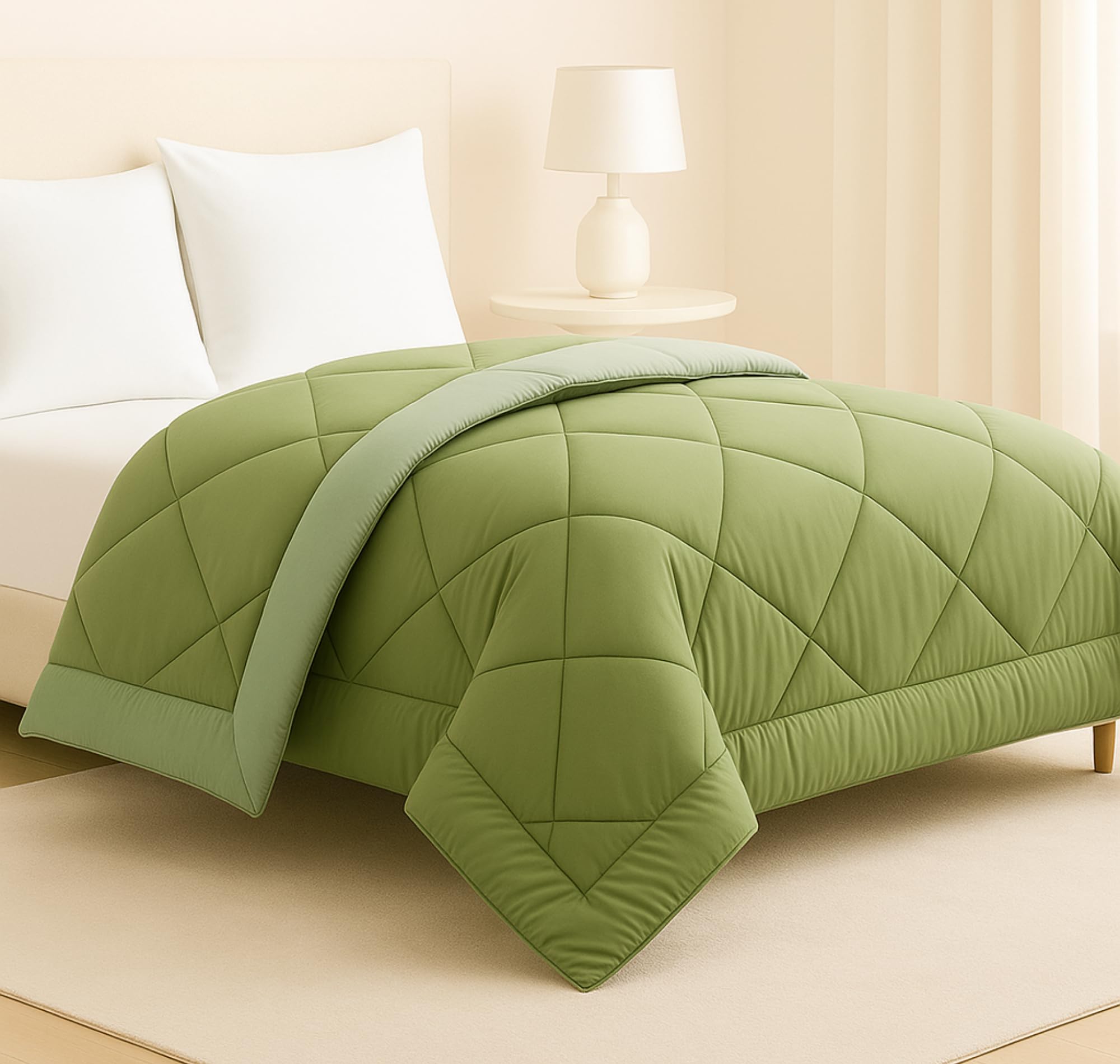 BSB HOME Luxury Reversible Comforter Double Size | Dual Color Soft Quilt for AC Room | Winter & Summer | Rainy Season Plush Microfiber | Solid Color Comforter – 90x100 Inches, Olive Green