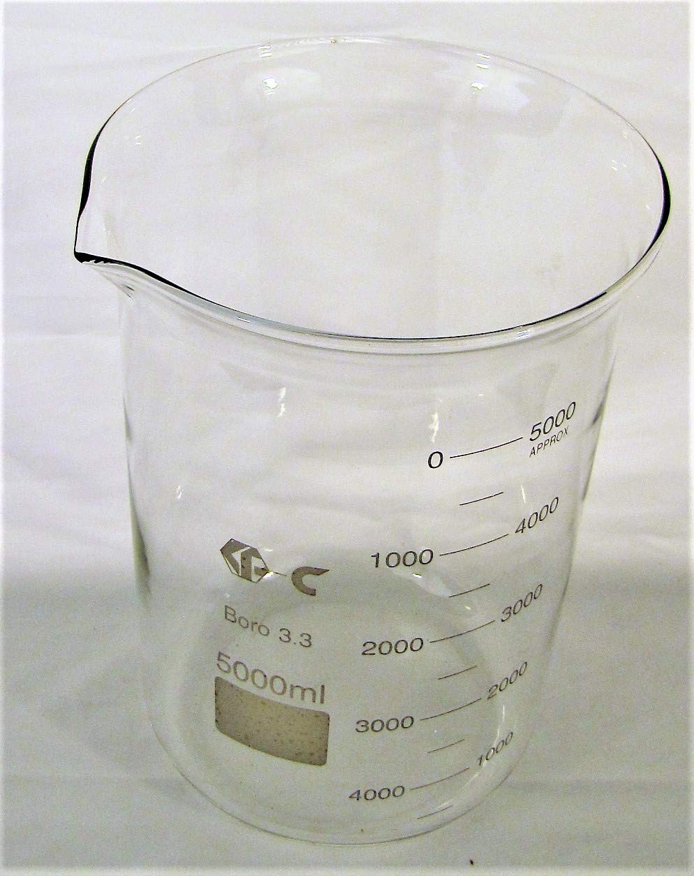 Vaso de cristal medidor, 5000 ml (5l), graduado, vidrio de borosilicato