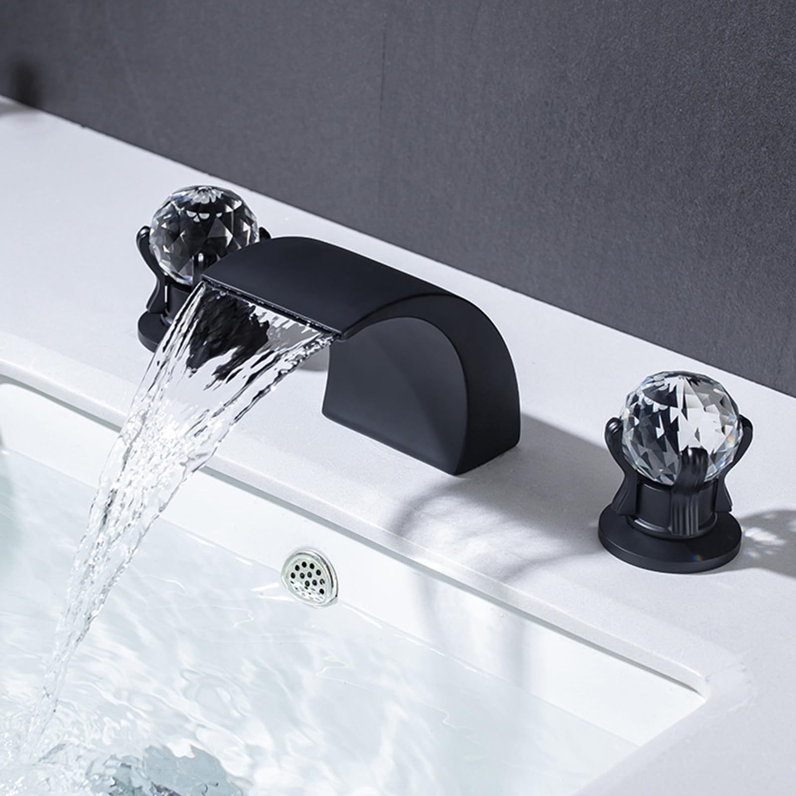 FQWNCIEG Bathroom Sink Taps Basin Mixer Tap Waterfall Black Waterfall Double Lever Hot and Cold
