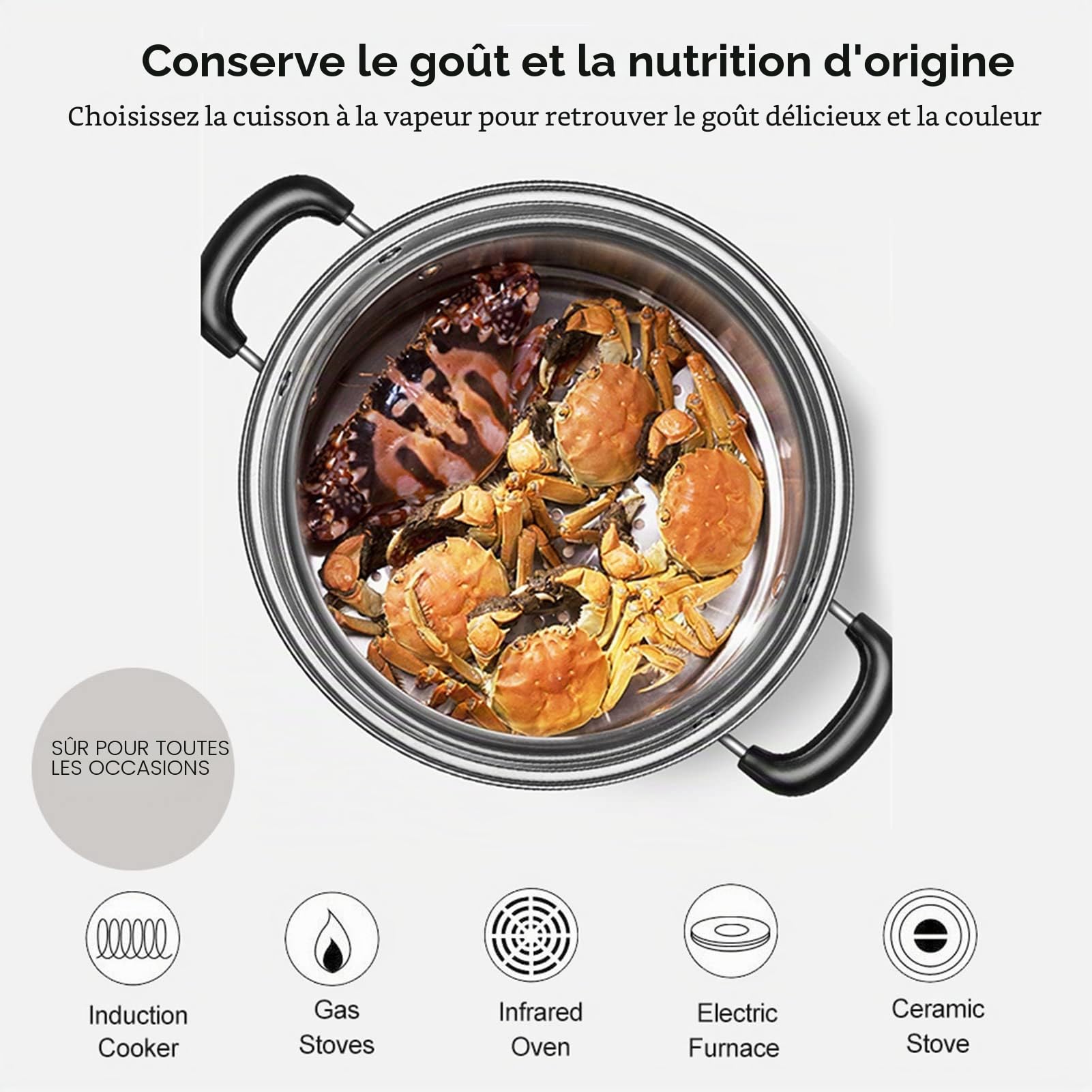 Ensemble de Marmites à Vapeur en Acier Inoxydable à 2 Couches, Cuiseur Vapeur pour la Cuisson, Casserole de Tous les Jours, Ensemble de Casseroles à Vapeur, avec Couvercle en Verre, Casserole à Induct