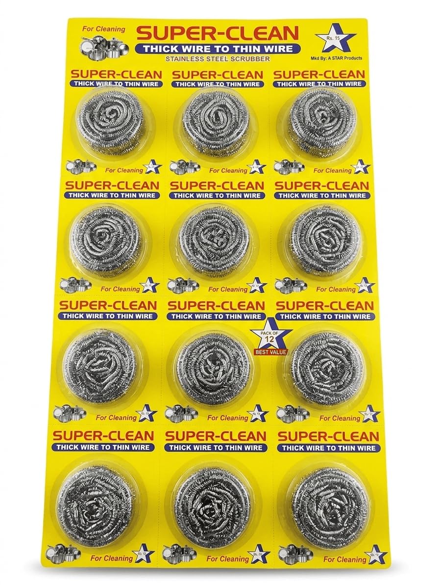 Stainless Steel Scrubber (Pack of 12) – Heavy Duty Metal Wire Sponges for Kitchen & Dishwashing | Rust-Proof Steel Wool Pads for Removing Tough Stains, Burnt Food & Grease-image-31