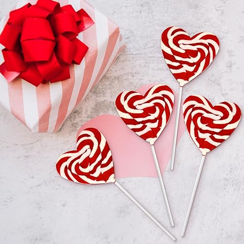 Miniatura 7 de Paletas de 12 corazones de 3 pulgadas, dulces de San Valentín, deliciosos caramelos de piruleta para niños y adultos, caramelos a granel (rojo)