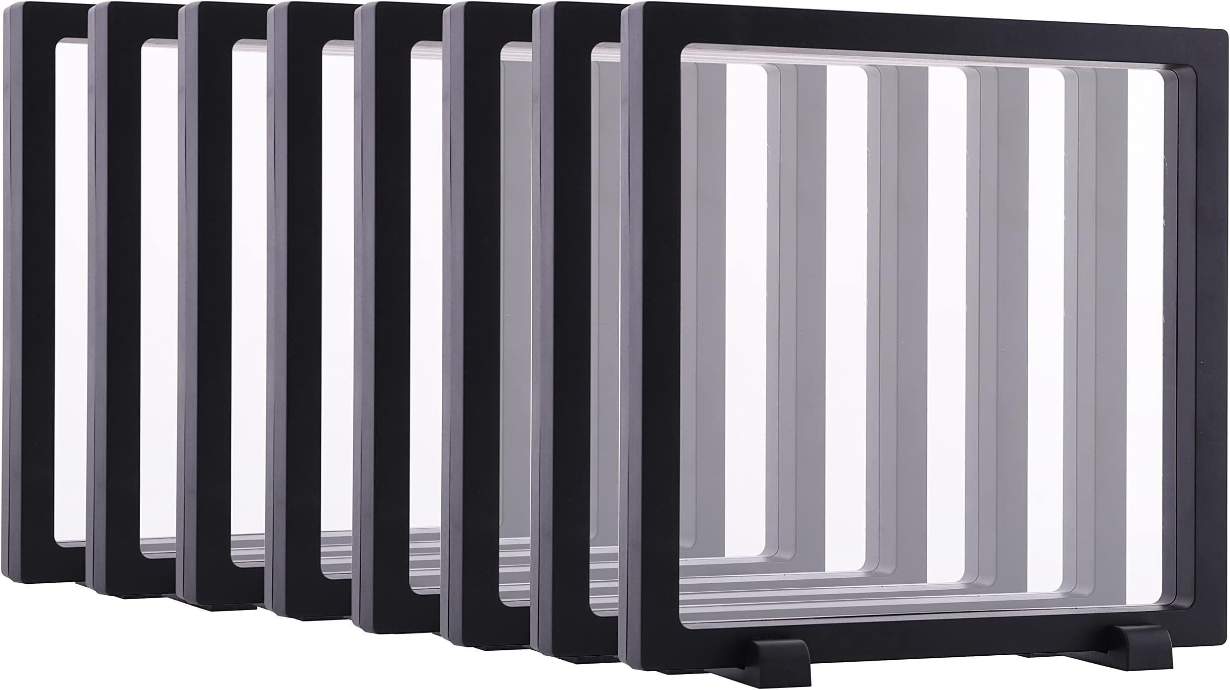 kikARU 8PCS Set 3D Floating Display Case Black 7.1x7.1x0.8” Challenge Coin Display Stands for AA Medallions, Jewelry, Fossil, Specimen, Coin Display Frame Gift for Collection Lovers, 7.1x7.1”
