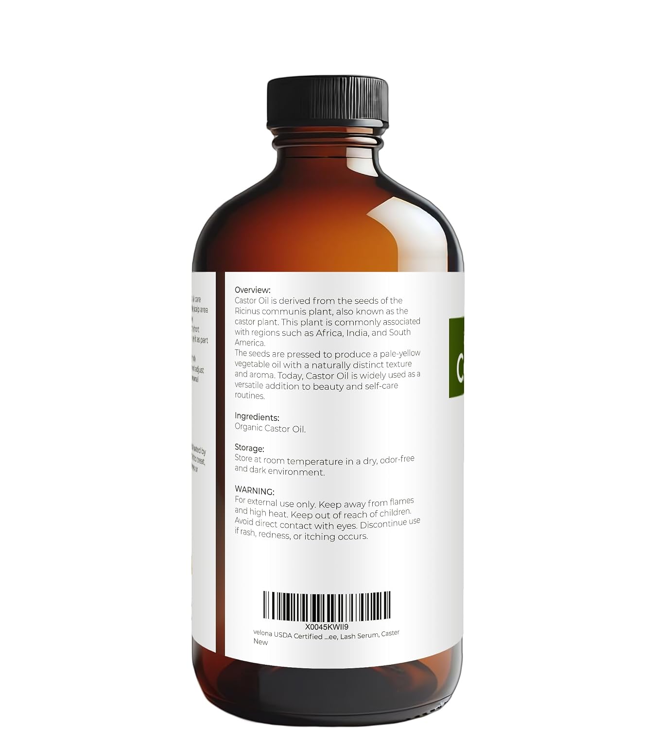 velona USDA Certified Organic Castor Oil – 16 fl oz in Glass Bottle | Cold-Pressed, Hexane-Free, USP Grade | Eyelash & Eyebrow | Bottled in USA