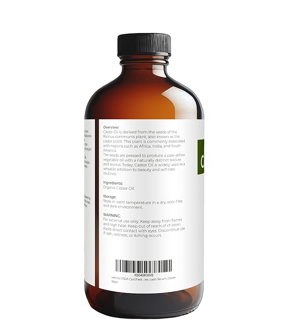 velona USDA Organic Castor Oil - 16 fl oz Glass Bottle, Cold Pressed, Pump