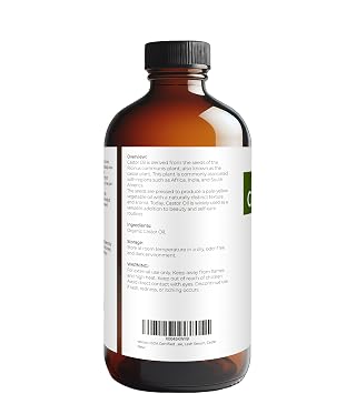 velona USDA Organic Castor Oil - 16 fl oz Glass Bottle, Cold Pressed, Pump