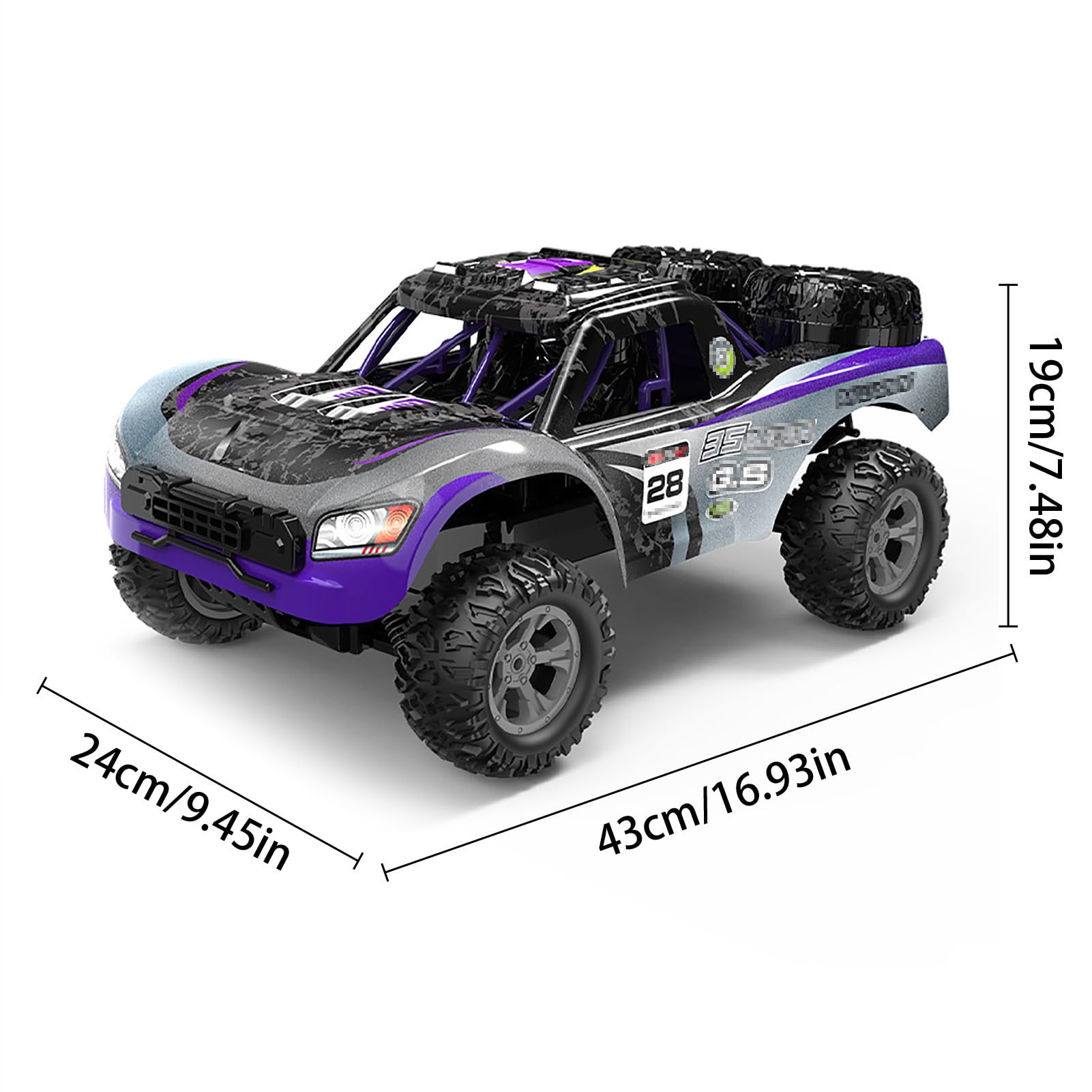 Camion RC fuoristrada telecomandato in scala 1/10 2.4G, con pneumatici fuoristrada di grandi dimensioni Veicolo da corsa ad alta velocità alimentato da batteria da 7,4 V 500 mAh