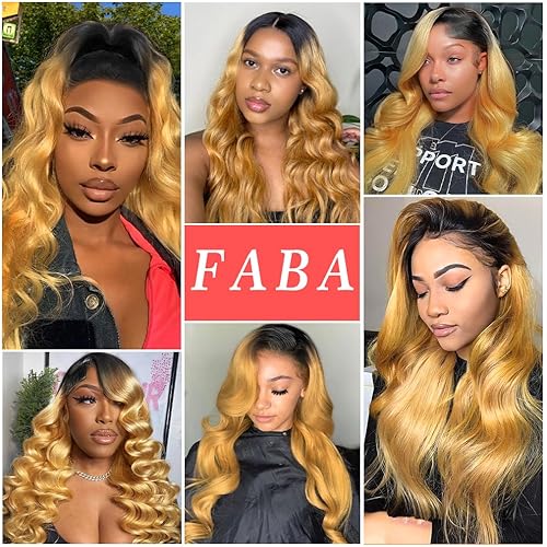 Miniatura 5 de FABA Peluca de cabello humano rubio con raíces oscuras de 22 pulgadas, pelucas de encaje frontal rubio miel de 13 x 4 pulgadas, pelucas de cabello