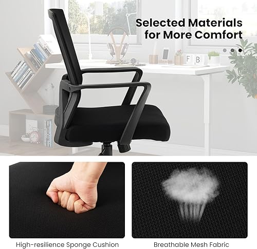 Miniatura 9 de Giantex Silla de escritorio de oficina con soporte lumbar, silla de oficina ergonómica de malla con ruedas y reposabrazos, silla de trabajo