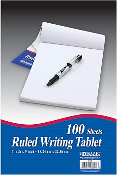 BAZIC Products Writing Pad 100 Sheets 6" x 9" Writing Pad With Durable Lined Note Pads, Smooth Writing Paper, and Easy-tear Paper Pads; Compact Note Pads and Writing Pads for Office, School, or Home, 1-pack