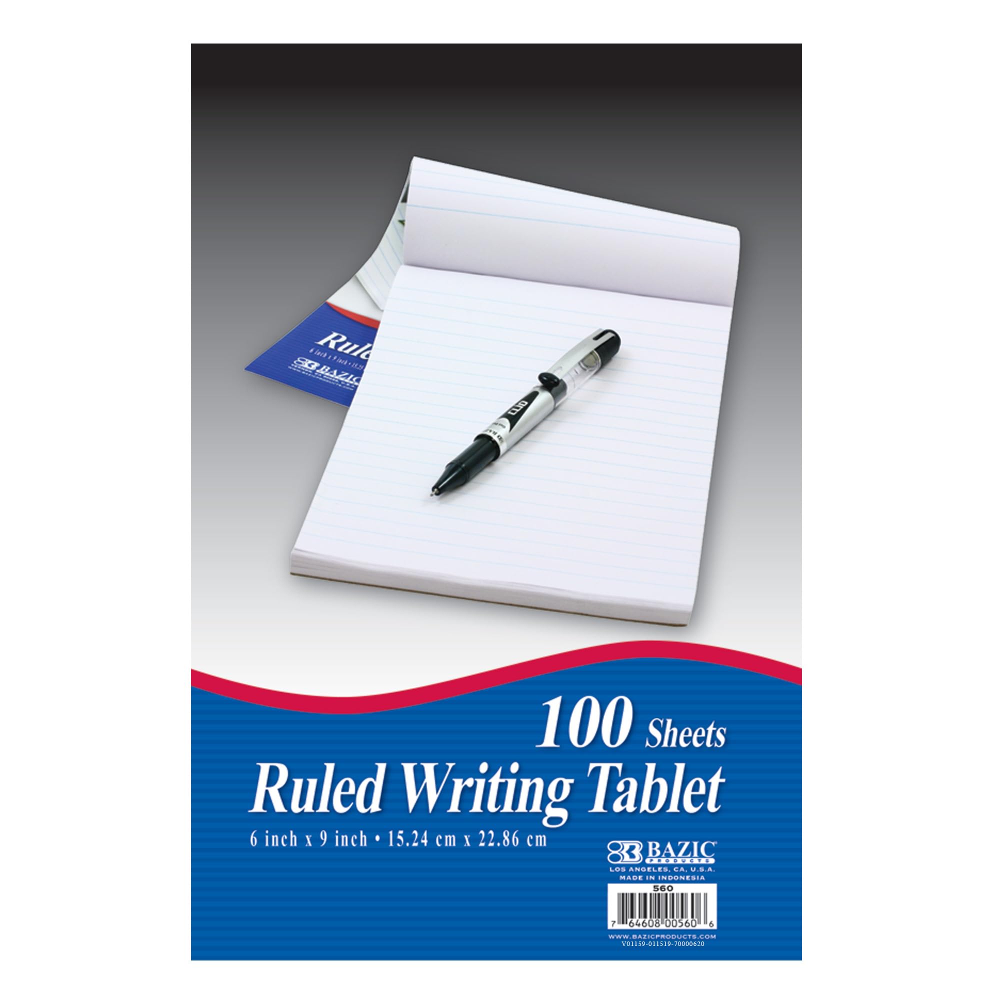 BAZIC Products Writing Pad 100 Sheets 6 x 9 Writing Pad With Durable Lined Note Pads Smooth Writing