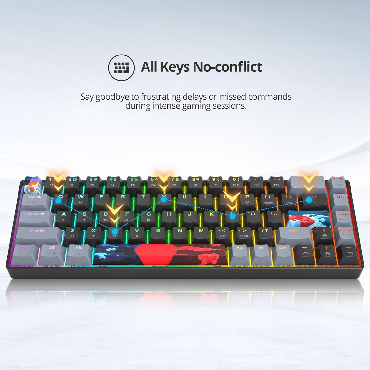 Black and Grey Mechanical Gaming Keyboard 65%, 68 Keys Small Wired RGB Keyboard with PBT Keycaps, Anti-Ghosting for Game/Office