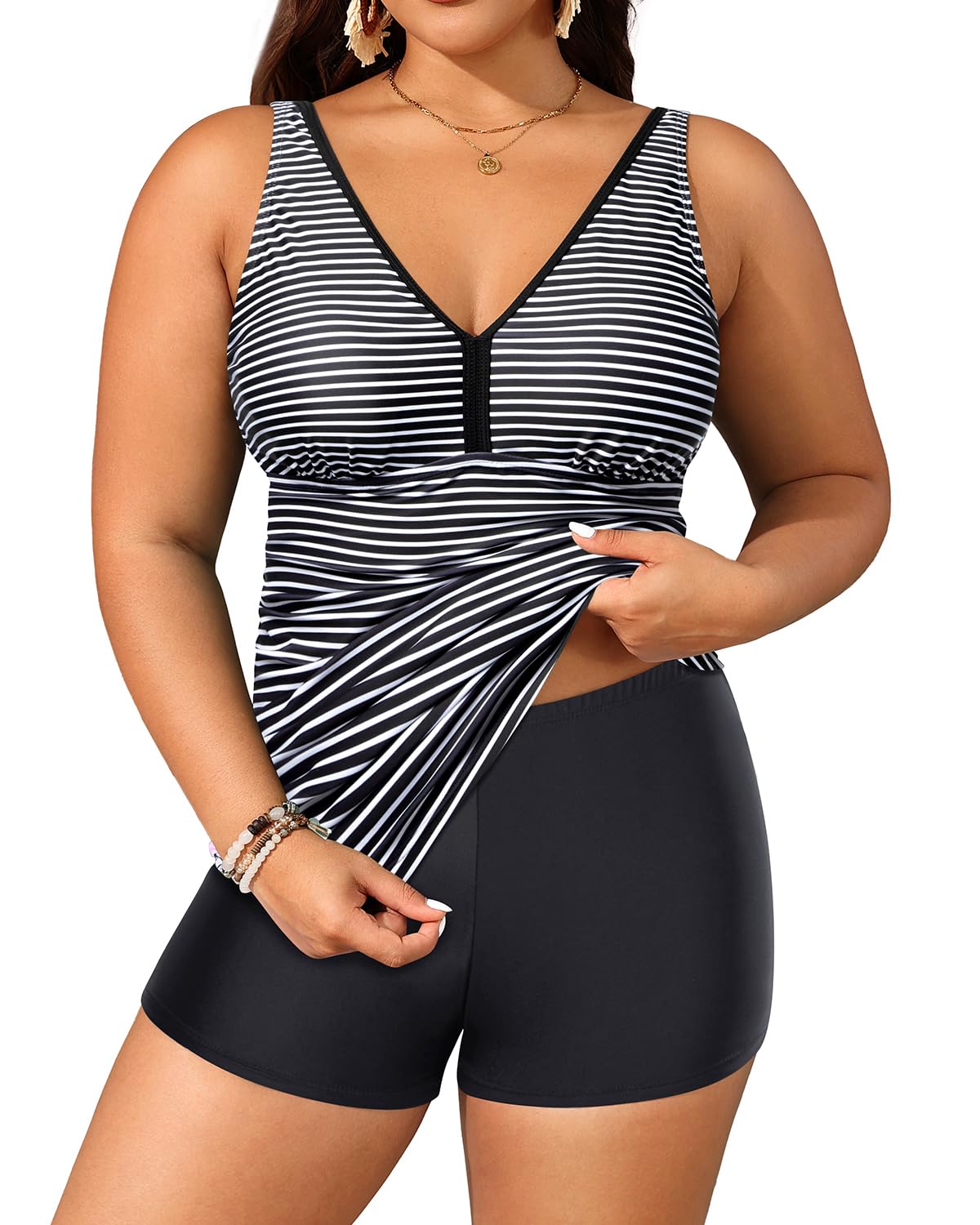 Womens Plus Size Tankini Two Piece Bathing Suits with Shorts Swimwear