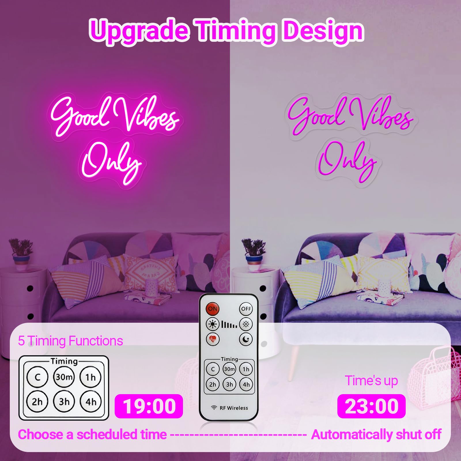 Good Vibes Only Neon Signs for Wall Decor, Pink DIY Placement Good Vibes Neon Sign for Bedroom, LED Neon Sign for Home Man Cave Birthday Party Gift Bar