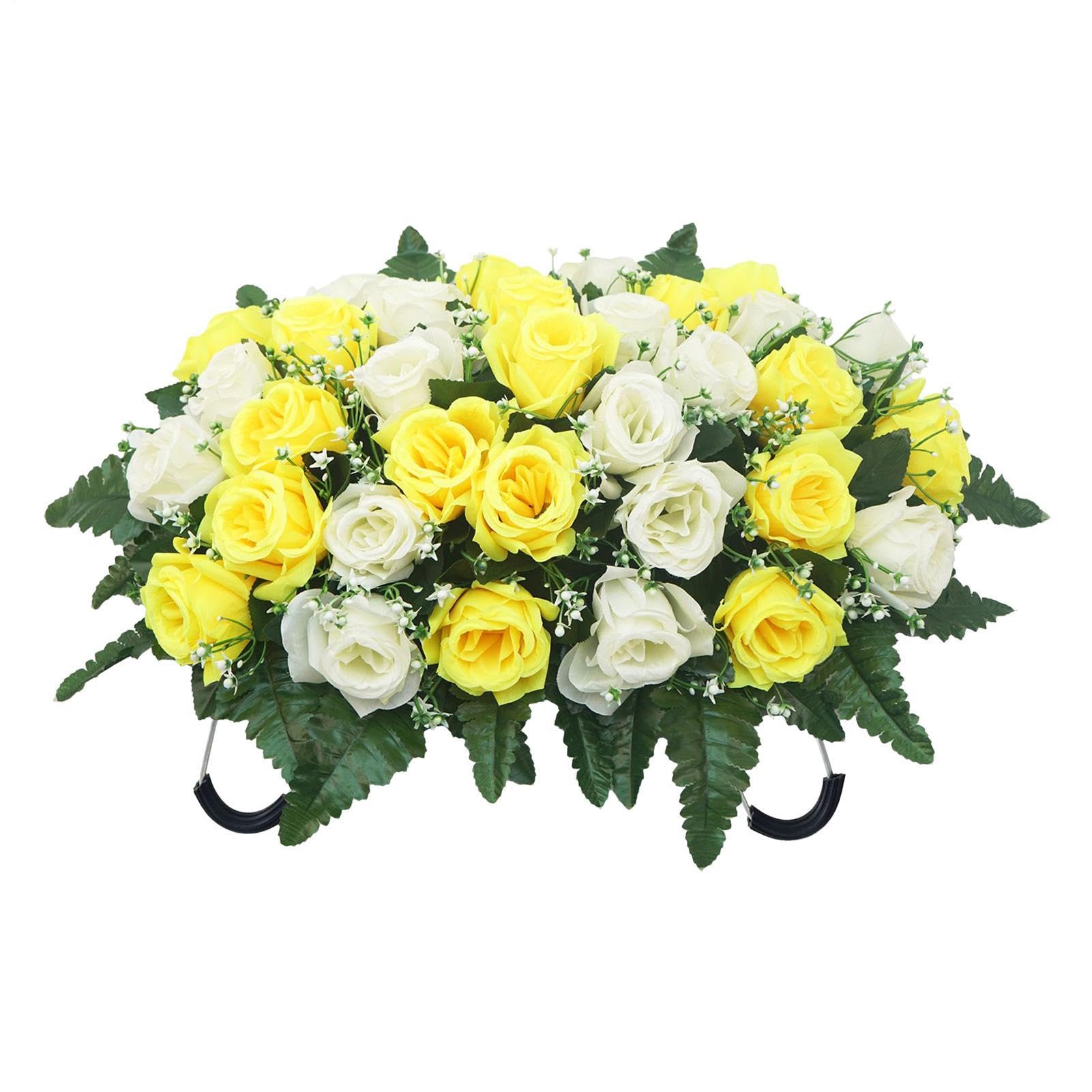 Tombstone Flower Saddle | UV-Resistant Artificial Rose Outdoor Grave Decor | Gravestone Saddle Arrangements,for Mother's Day Father's Day Remembrance Outdoor Display image 7