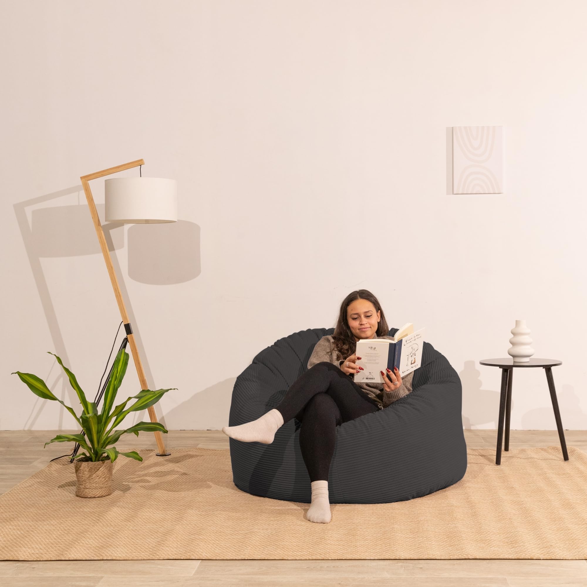 bananair - Pouf Poltrona Sacco in Velluto a Coste Larghe - Morbido e Confortevole - Imbottitura in Schiuma, Ottimo Supporto per la Schiena - Pouf Divano Gigante (100 cm, Grigio Scuro)