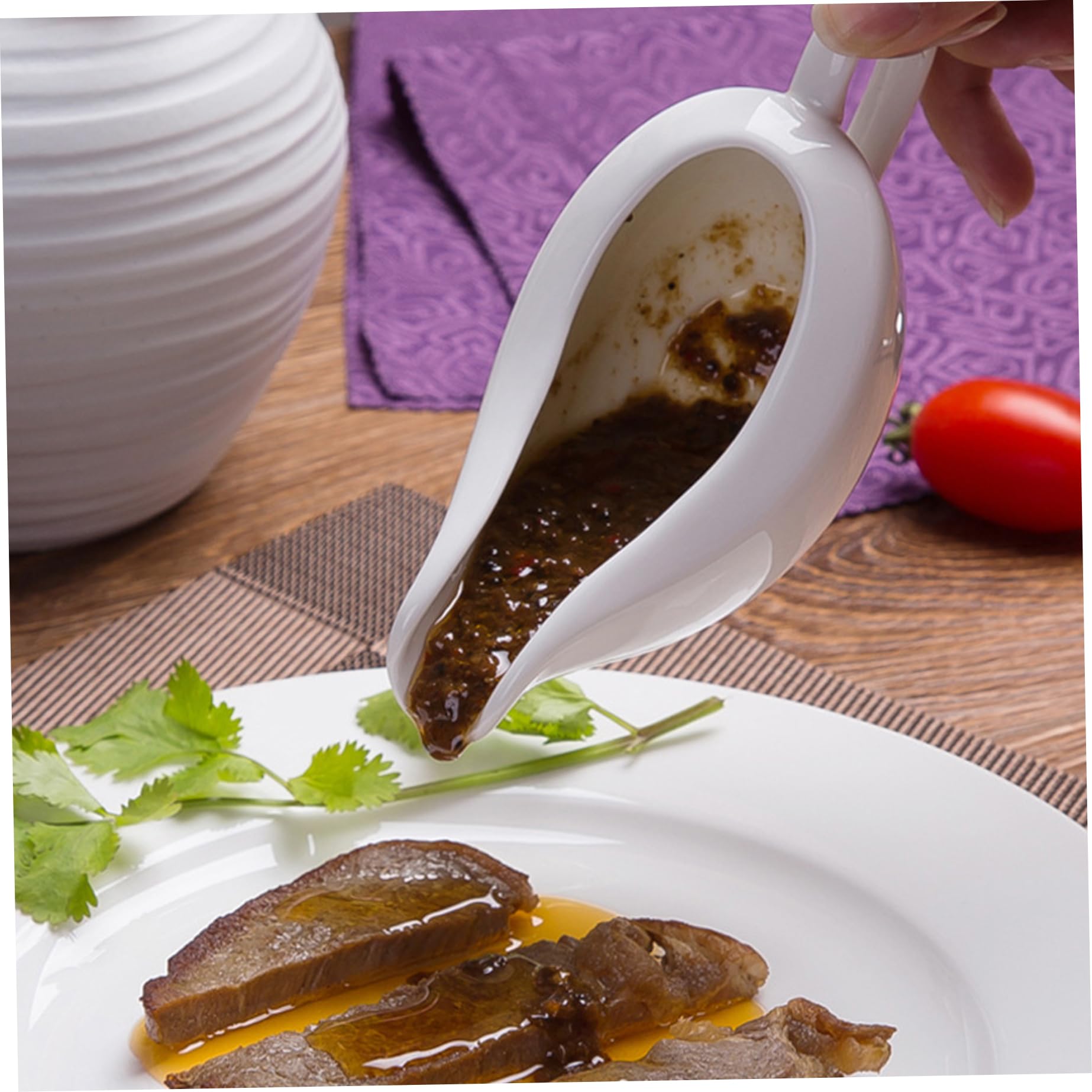 Salsiera con piattino Set salsiera in ceramica da 200 ml con cucchiaio e vassoio, stoviglie con beccuccio antigoccia per salse, condimenti per insalata, Ringraziamento, Halloween