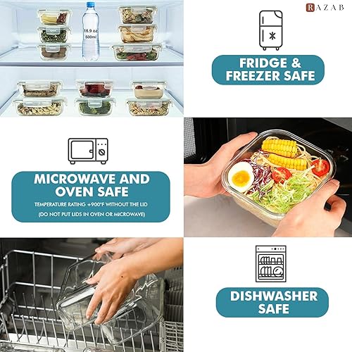 Miniatura 4 de Razab - Juego de recipientes de vidrio para alimentos con tapas herméticas y válvula de liberación de presión, aptos para microondas, horno,