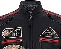 Vista 4 de Chaqueta de motociclista de cuero de napa negra Real Racing para hombre