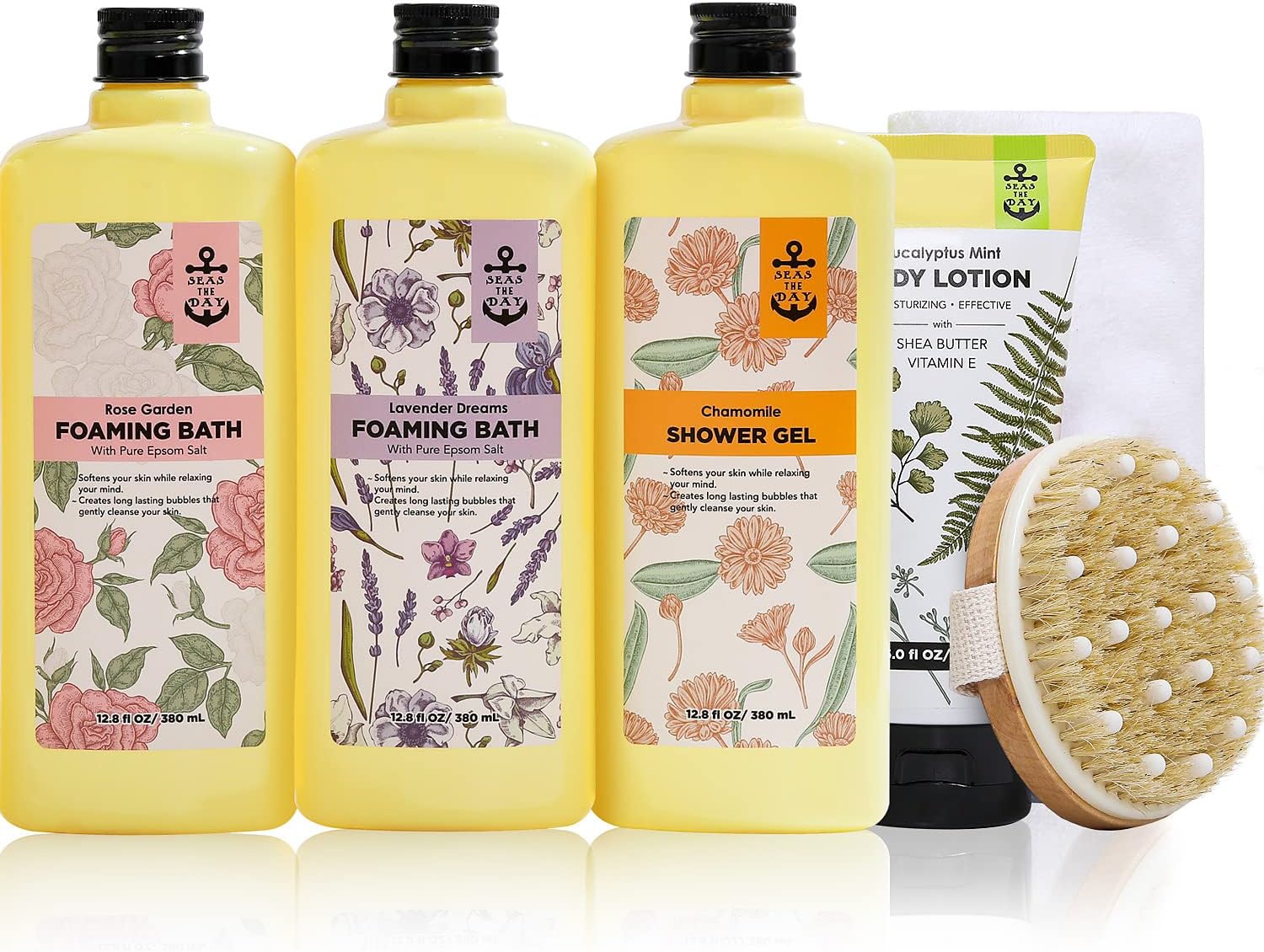 Bubble Bath with Pure Epsom Salt, Spa Gifts for Women Relaxing Foaming Bath, 6 Pack Bath and Body Gift Set with Bubble Bath, Body Cream,Towels, Bath Massage Brush, Relaxing Gift for Women and Men : Beauty & Personal Care