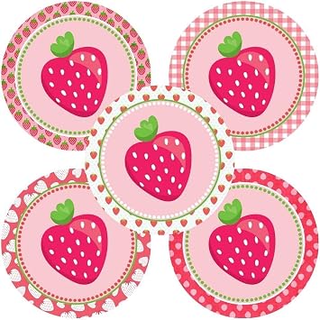 Pink Strawberry Sticker Labels by Adore By Nat - Girl Children Fruit Birthday Baby Shower Party Supplies - Set of 50