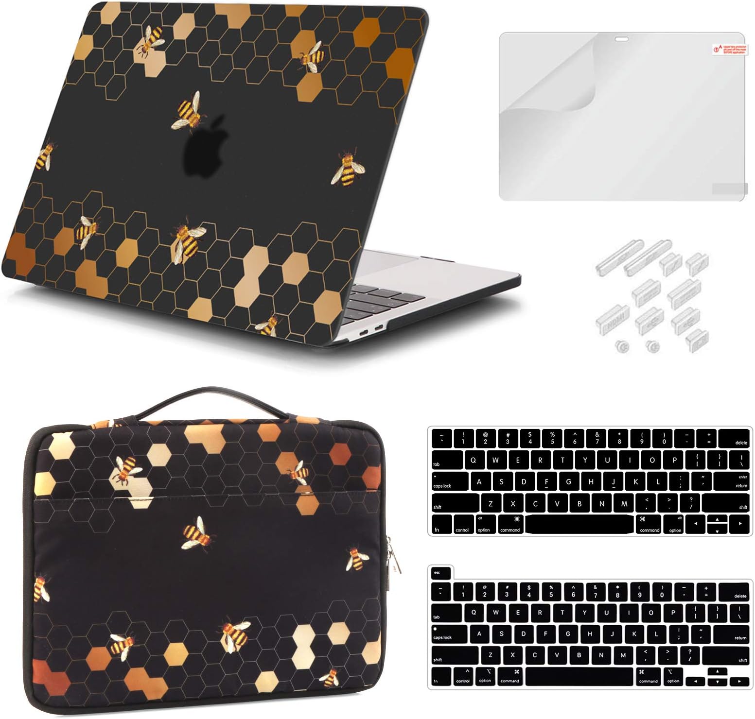iCasso Compatible with MacBook Pro 13 Inch Case 2022 2021-2016 A2338 M2/M1/A2251/A2289/A2159/A1989/A1706/A1708, Hard Shell Case, Sleeve Bag, Screen Protector, Keyboard Cover & Dust Plug -Honeycomb